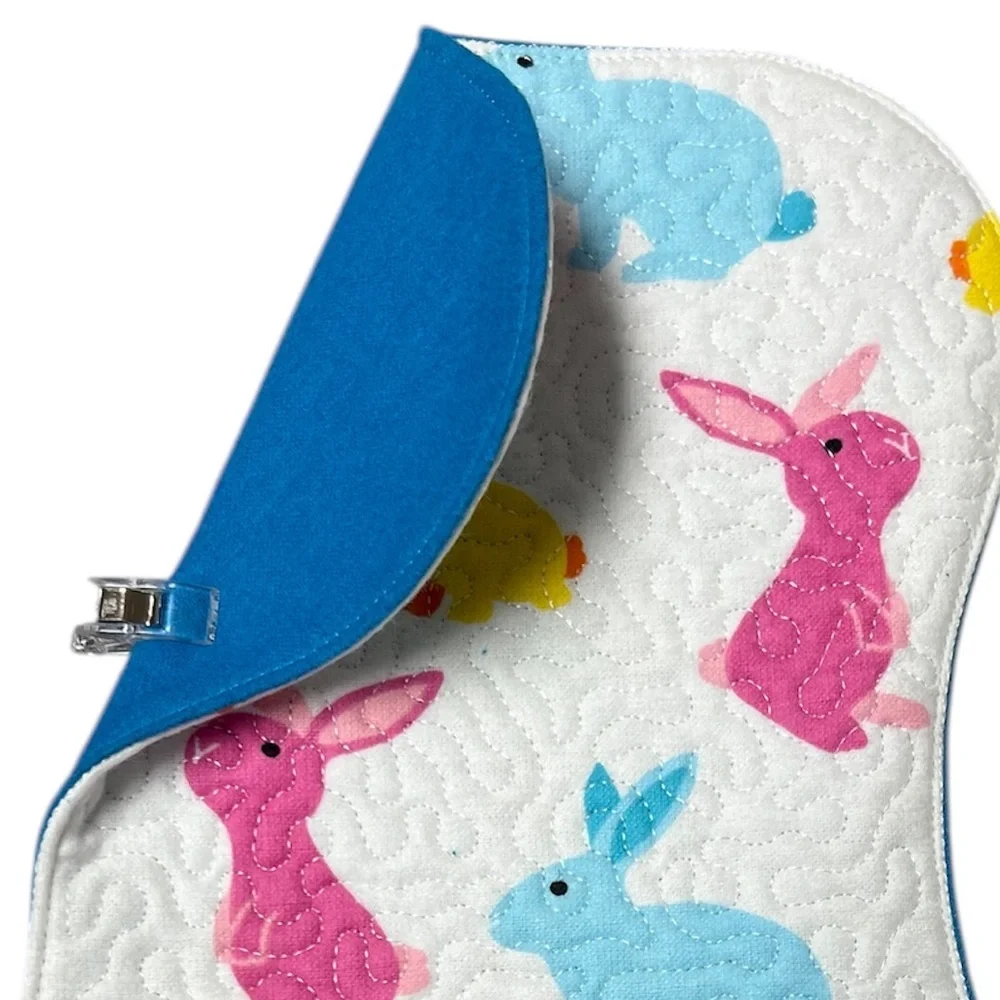 Hand Crafted Burp Cloth Easter Bunny Flannel Contoured Padded Reversible Quilted